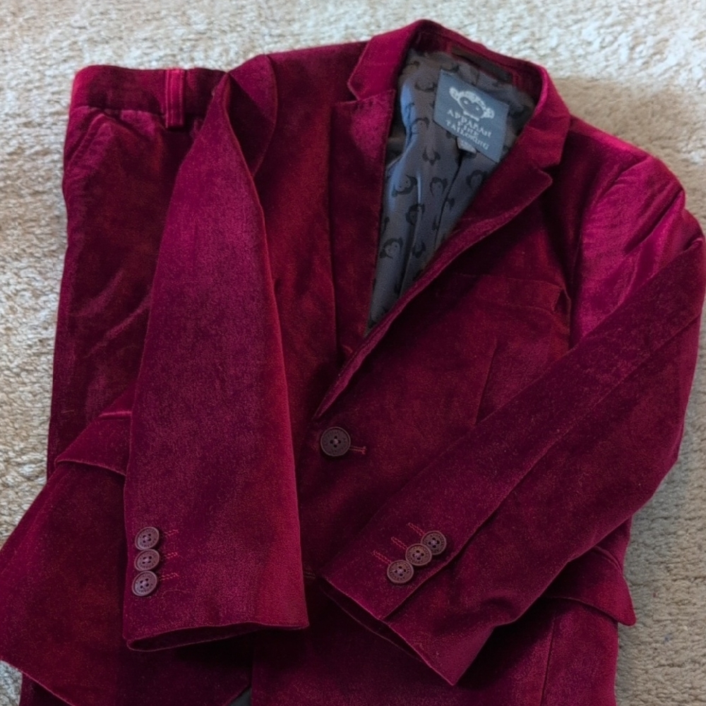 Appaman Velvet Blazer and Pants Set in Deep Red